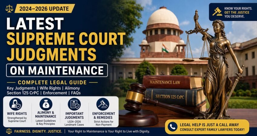 Latest Supreme Court judgments on maintenance in India (2024–2026) banner with court building, law symbols, and legal guide highlights