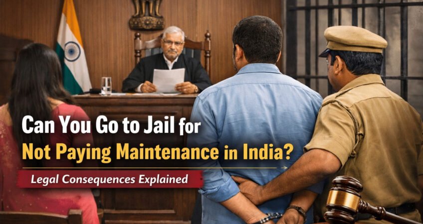 Indian court scene showing a judge ordering arrest for non-payment of maintenance with police and accused present, highlighting legal consequences in India