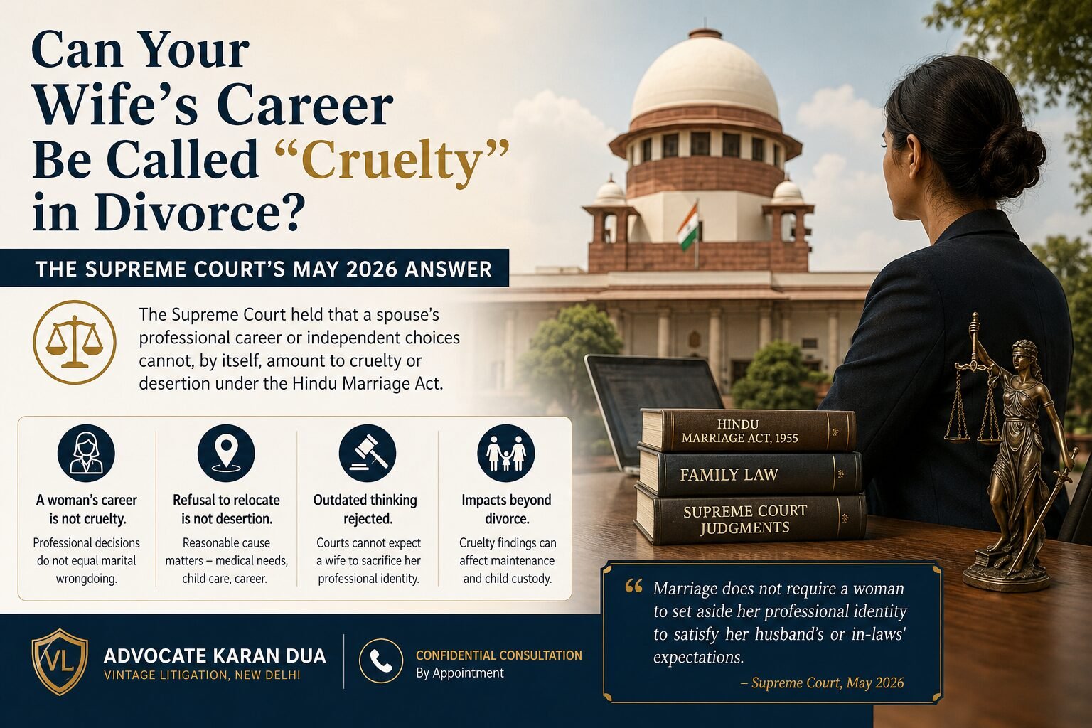 Supreme Court rules a wife's career alone is not cruelty in divorce cases under the Hindu Marriage Act.